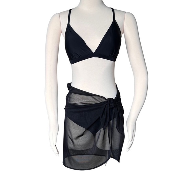 Anne Cole Sheer Chiffon Black Sarong Swimsuit Cover Up One Size - Picture 3 of 6